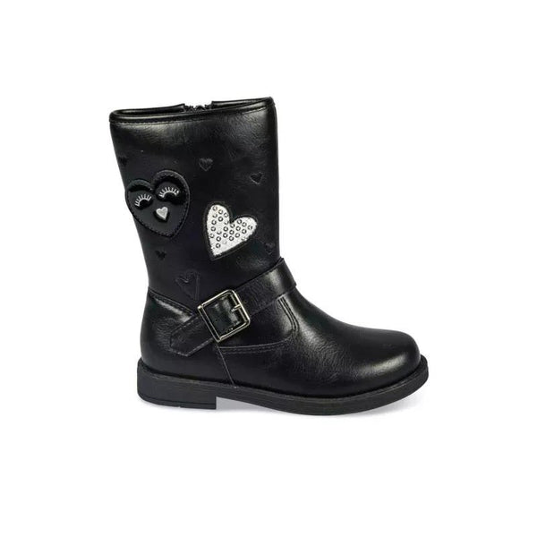 Bottines Nini & Girls noires avec cœurs, strass et sangle