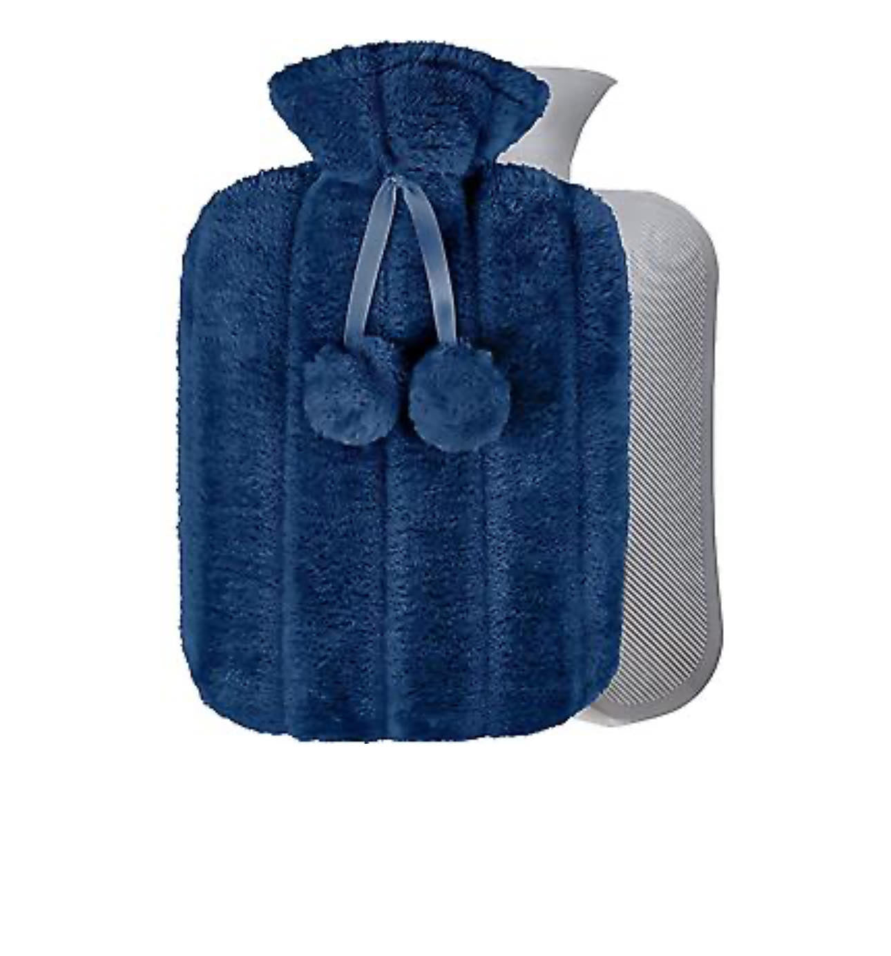 Bouillotte 2L + housse polaire bleu avec pompon