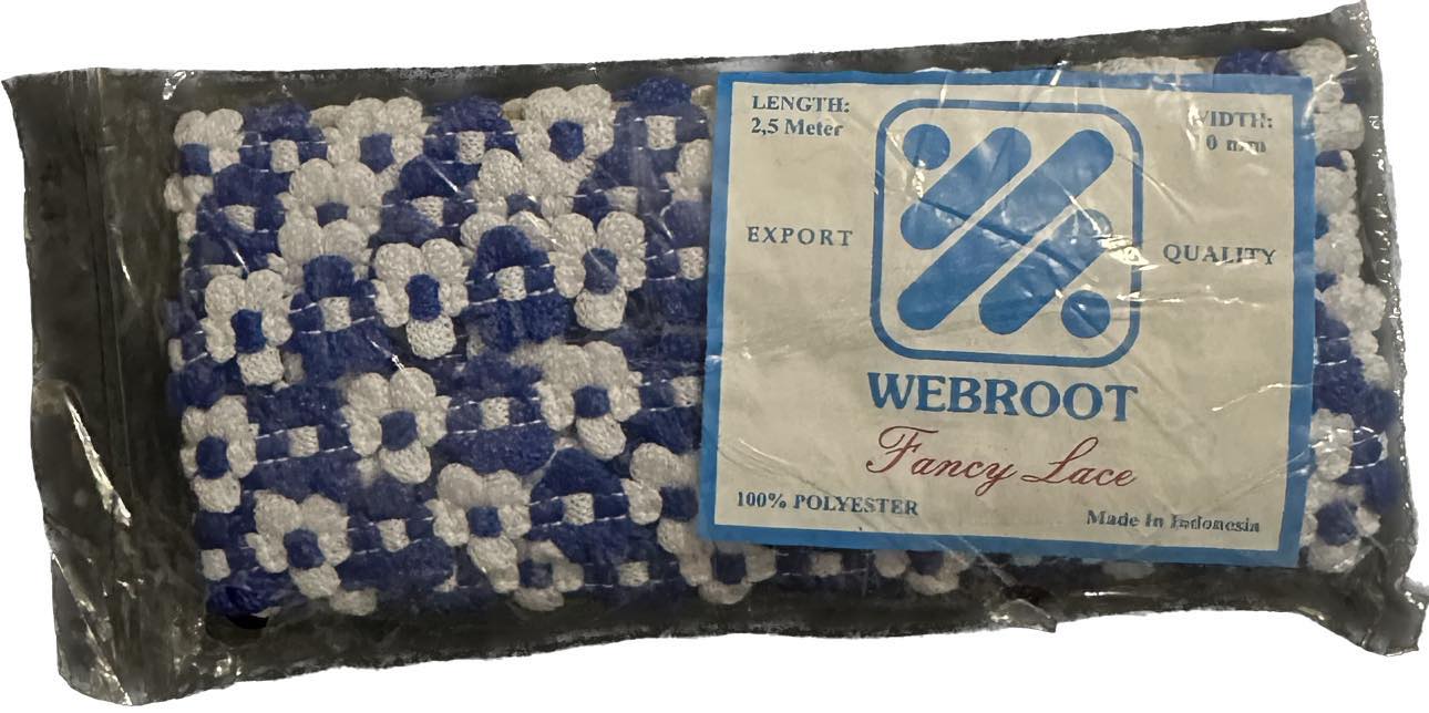 Dentelles Fantaisie Webroot Couture Bleu/Blanc Fleur 2,5mètres