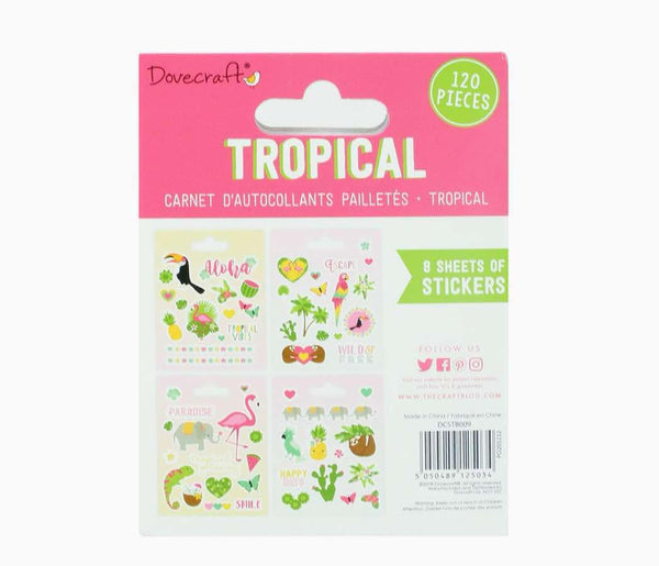 Livret 120 Stickers Autocollant Thème Animaux Tropical Vibes Dovecraft