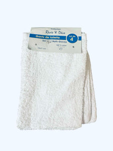 Lots de 4 Gants de Toilette Rêves & Déco 100%Coton Blanc