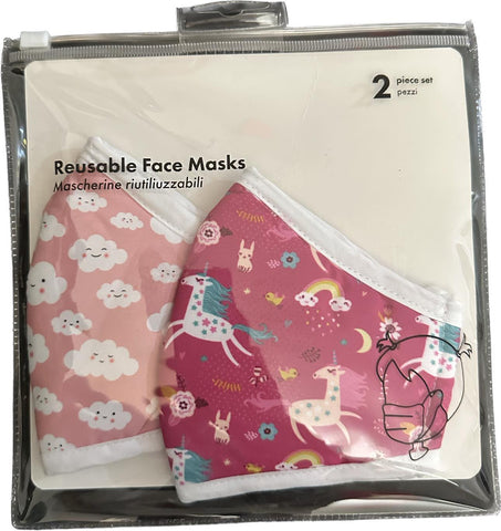 Masque tissu Lavable Réutilisable Enfants Fille Licorne Nuage Rose X2