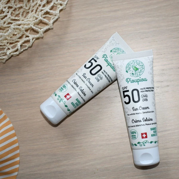 Crème Solaire Pioupiou Corps & Visage SPF50 Waterproof Haute Protection Sans Traces Blanches Adulte/Enfants/Bébé