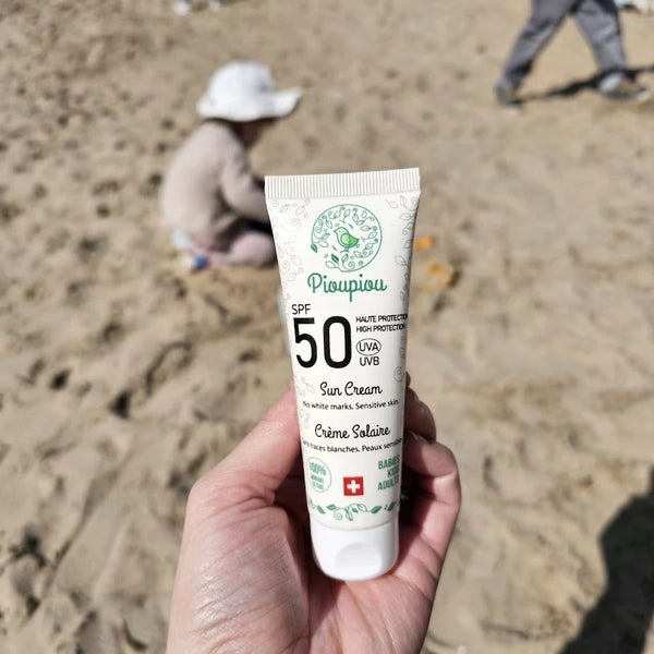 Crème Solaire Pioupiou Corps & Visage SPF50 Waterproof Haute Protection Sans Traces Blanches Adulte/Enfants/Bébé
