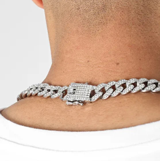 Collier Argenté acier strass