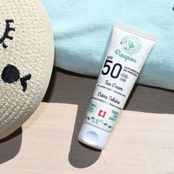 Crème Solaire Pioupiou Corps & Visage SPF50 Waterproof Haute Protection Sans Traces Blanches Adulte/Enfants/Bébé