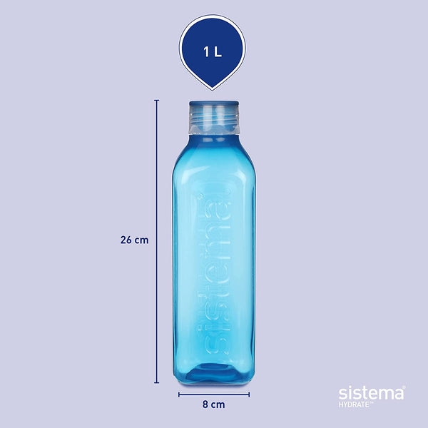 Gourde à eau Sistema Hydrate carrée de 1 litre, Gourde à eau sans BPA Bleu