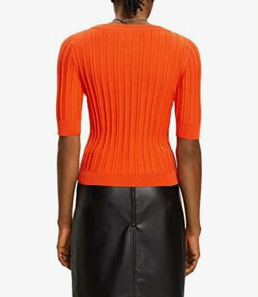 Pull Esprit cotelé a manches courtes Orange