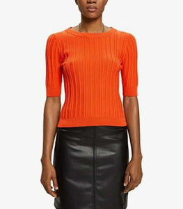 Pull Esprit cotelé a manches courtes Orange