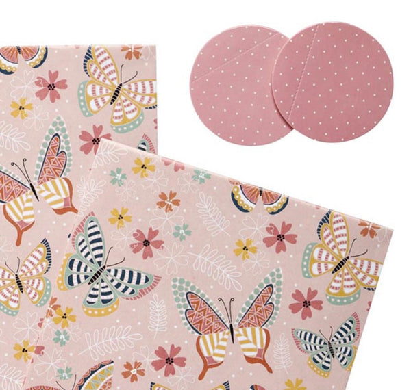 x2 Feuilles Wilko Papier Cadeau Papier Rose + 2 Étiquettes