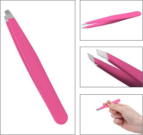 x2 Pince à épiler rose en acier inoxydable - 9,5 cm