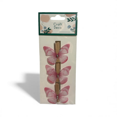 x3 Barrette Papillon Décorative Craft Déco Rose 3,5 cm